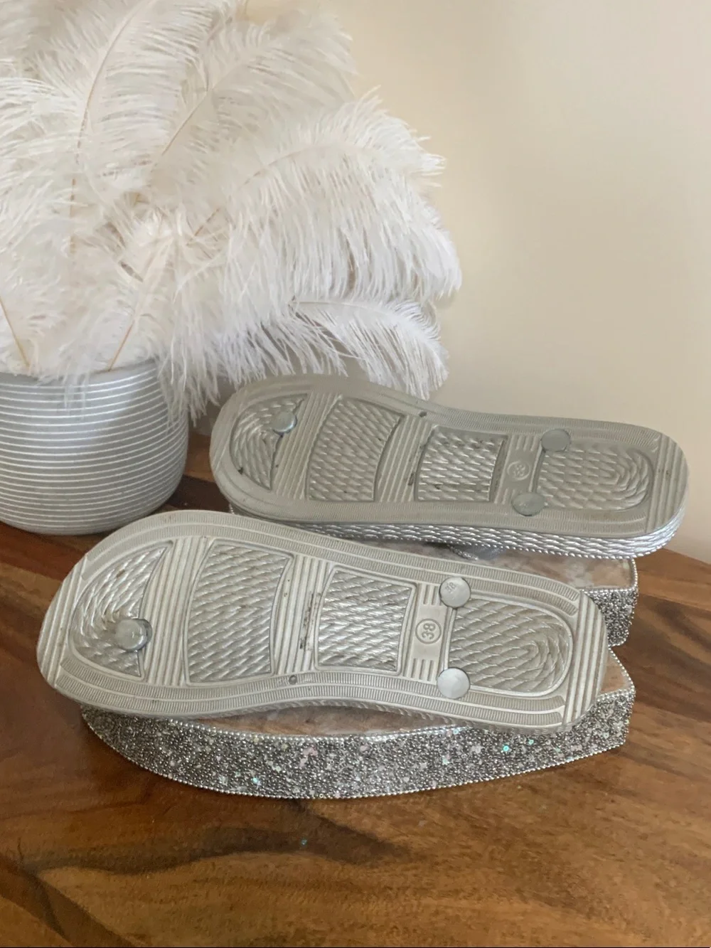 Women’s Silver Rhinestone Wedge Flip Flop Sandals